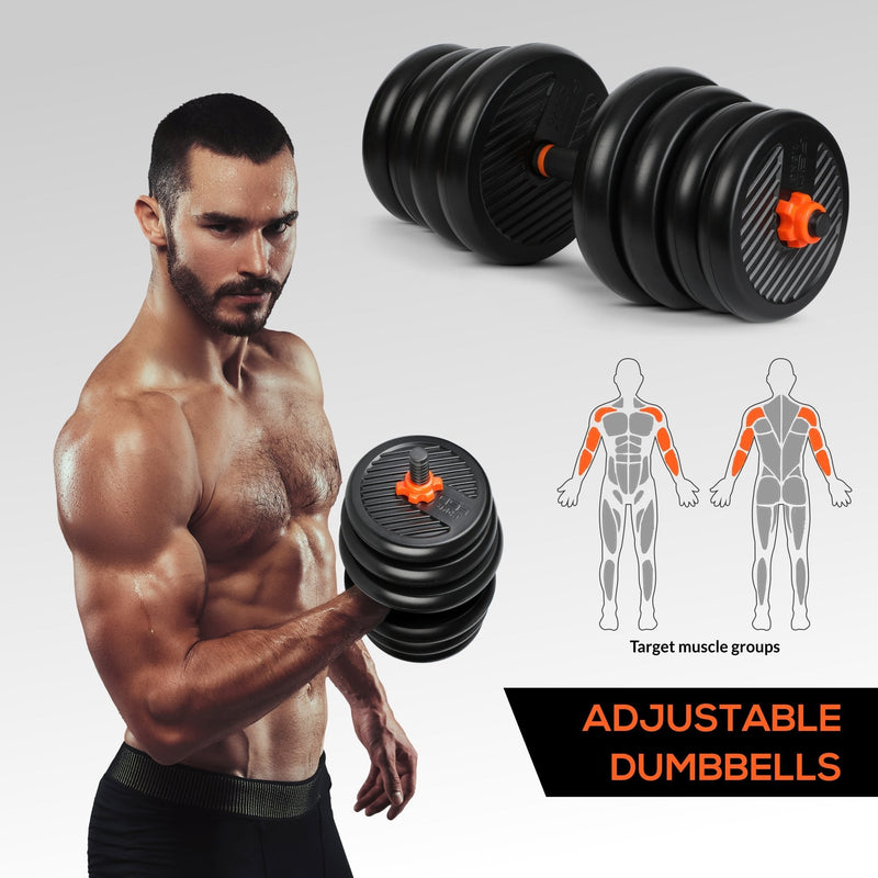 SPORT24 Adjustable Dumbbells Set 28KG, Multifunctional Free Weights Dumbbells Kettlebell Barbell for Starter Bodybuilding Fitness Training Home Gym Workout Exercise For Men and Women - Packed Direct UK