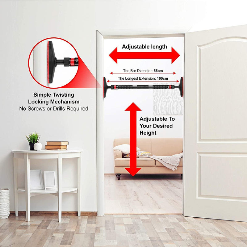 Sport24 Adjustable Telescopic Door Frame Body Weight Pull Up Chin Up Push Up Door Bar Wide Grip Heavy Duty For Home Gym Workout Fitness Muscle Training - Packed Direct UK