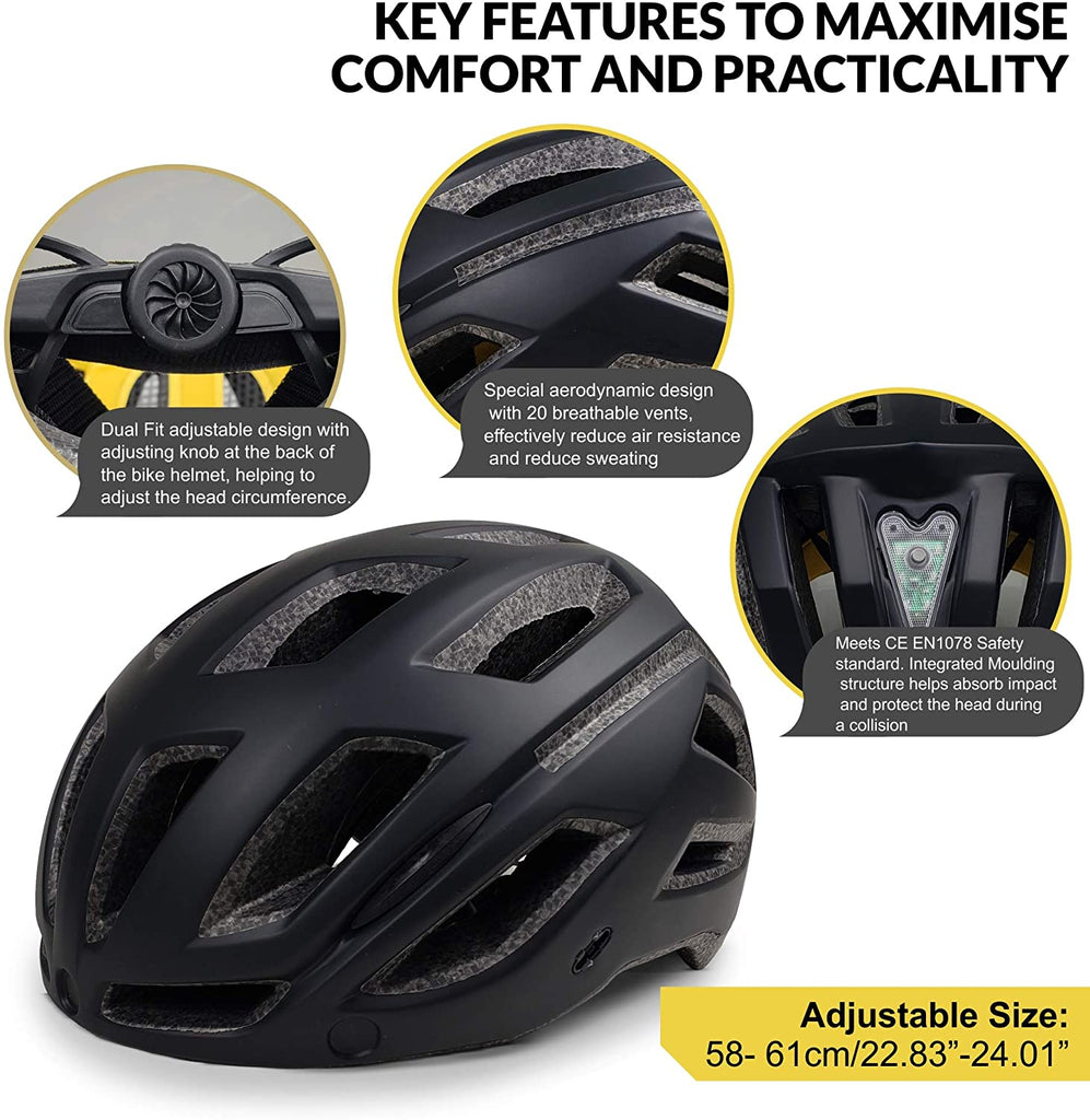 SPORT24 Lightweight Bike Cycle Helmet Road Bike Cycling Safety Helmet for Men Women (Fits Head Sizes 58-61cm) Black White - Packed Direct UK