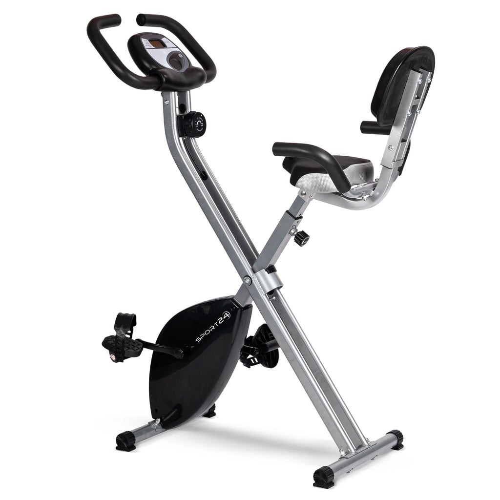 SPORT24 Stationary Upright Exercise Bike Bicycle with Back Rest for Indoor Home Use, LCD Monitor Screen , Cardio Trainer, Fitness, Multi-Resistance Levels, 2021 Edition - Packed Direct UK