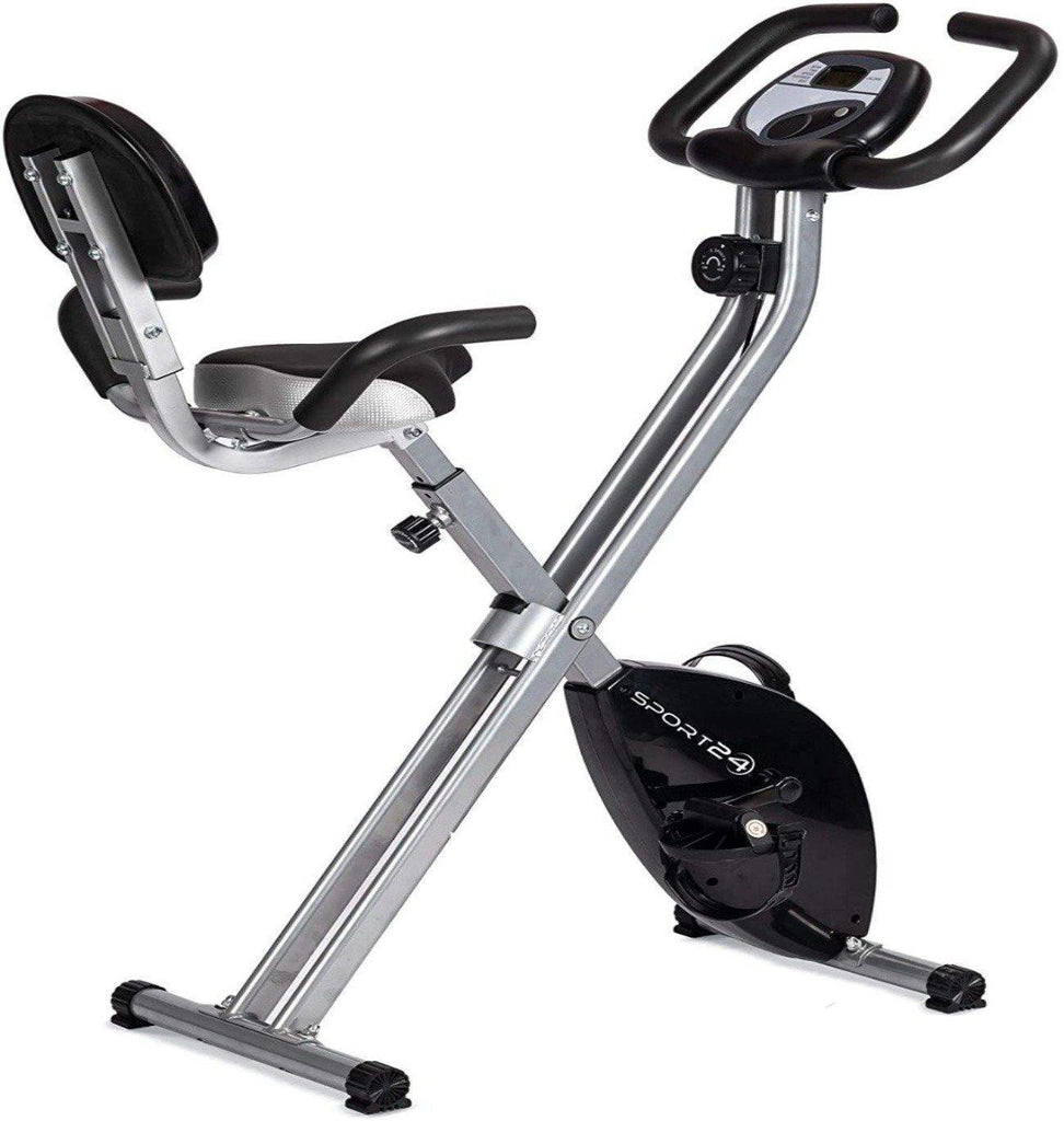SPORT24 Stationary Upright Exercise Bike Bicycle with Back Rest for Indoor Home Use Pulse Sensor LCD Monitor Screen Cardio Trainer Fitness
