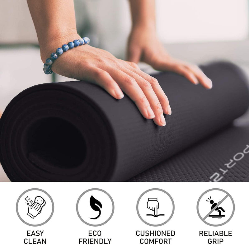 Sport24 Yoga Mat NBR Non-slip Multipurpose- Pilates, Ab workouts, Stretching, Push ups, Gymnastics- 183cm X 62cm X 1cm with Carry Strap- Men/Women - Packed Direct UK