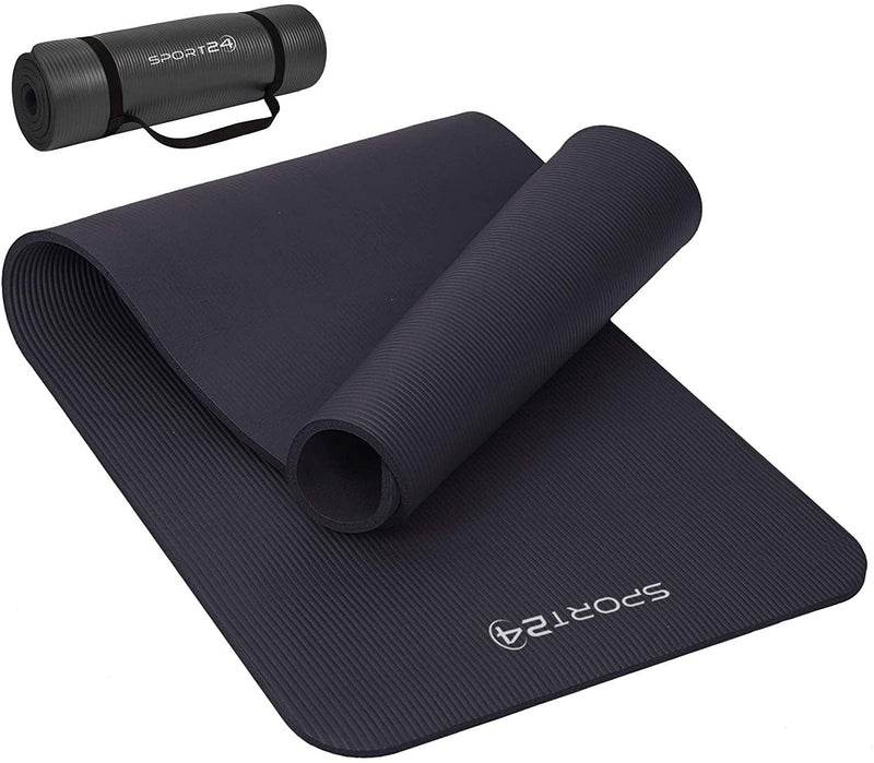 Sport24 Yoga Mat NBR Non-slip Multipurpose- Pilates, Ab workouts, Stretching, Push ups, Gymnastics- 183cm X 62cm X 1cm with Carry Strap- Men/Women - Packed Direct UK
